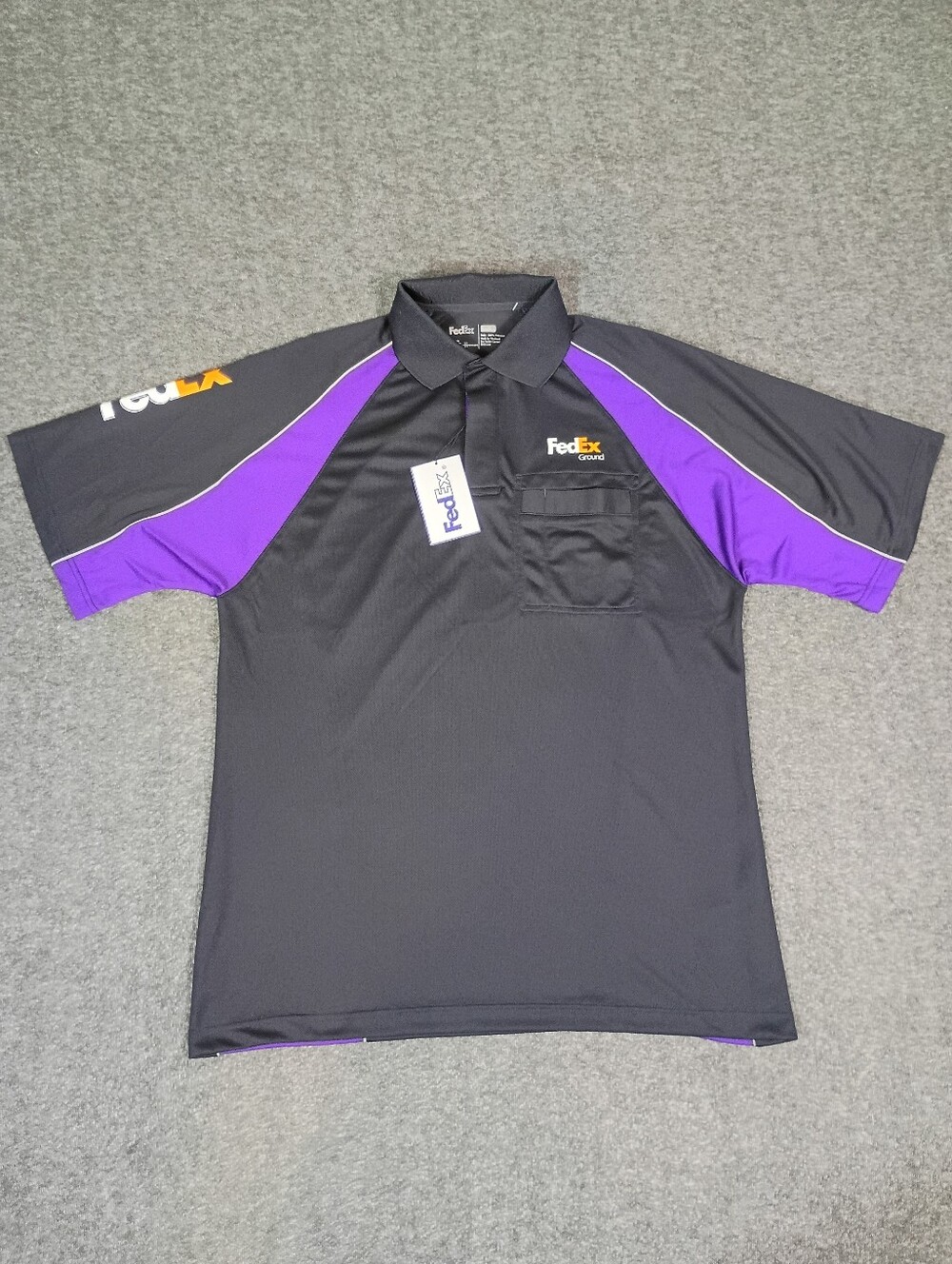 FedEx Ground Uniform Polo Shirt Large Black Purple Employee Work Shirt NWT